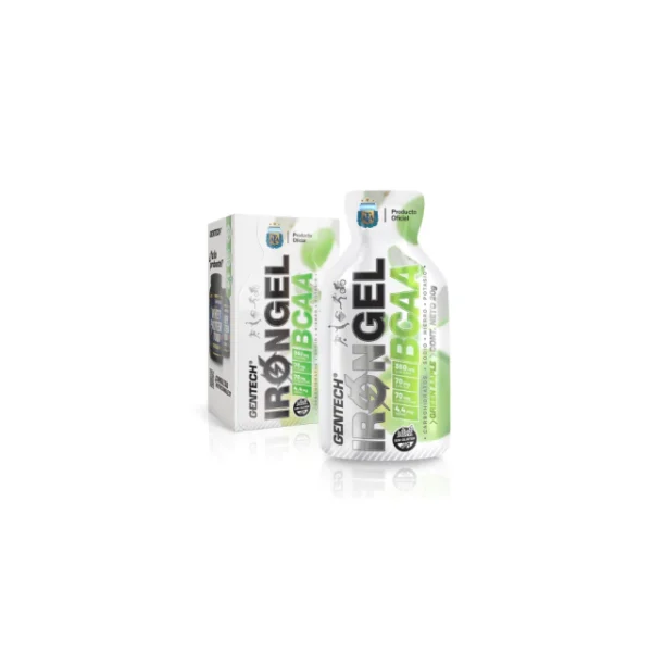 CAJA 6 UNIDADES - IRON GEL GREEN APPLE BCAA SIN CAFEINA 20g - GENTECH