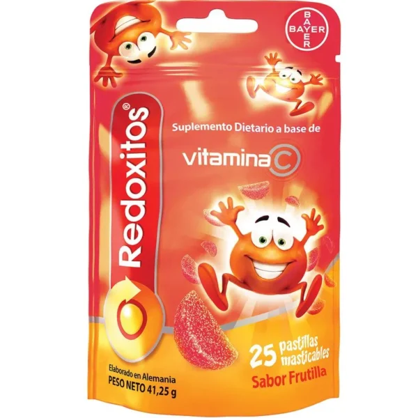 Suplemento Dietario Redoxitos a base de Vitamina C sabor Frutilla x 25 Pastillas Masticables