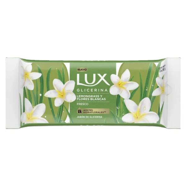 Lux Jabón de Glicerina en Barra Lemongrass Y Flores Blancas 90 g (3 Unid)